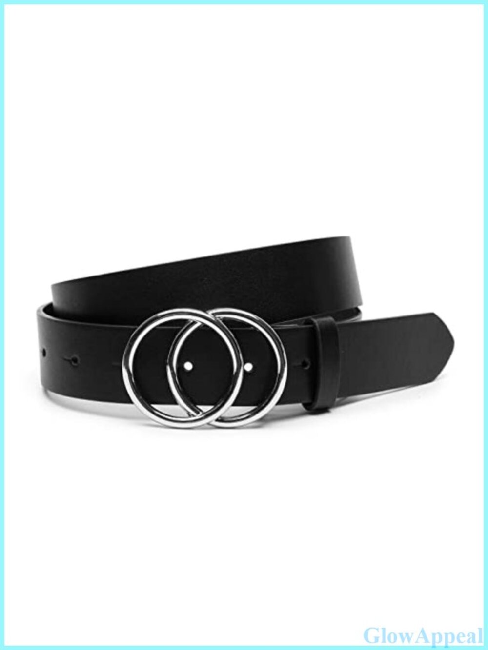Women's Faux Leather Belt Double Ring Buckle 1.25" Wide Casual Dress